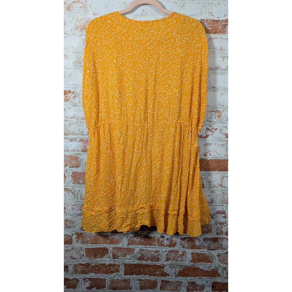 Free People One Fine Day Dress Womens XS Yellow Floral Pintuck Boho $128